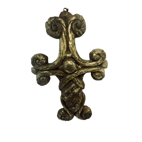 Christmas Ornament Wall Cross Resin Rustic Black Gold Home Decor 6' x 2" - Picture 3 of 4